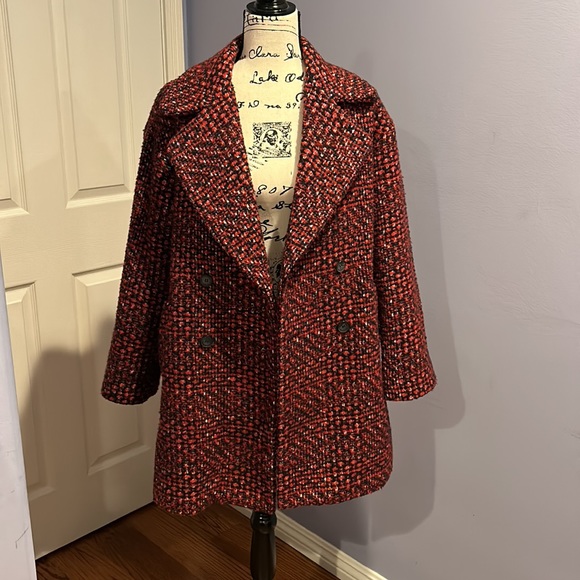 Zara Basic Tweed Boucle Boyfriend Plaid Pea Coat - Picture 6 of 16